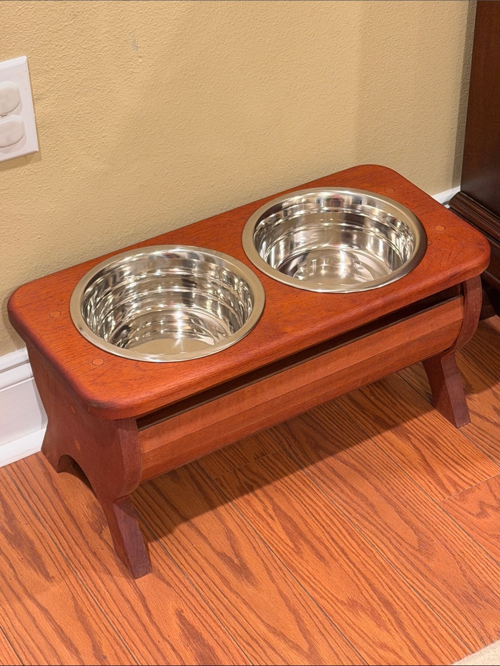 Wooden Dog Water and Food Bowls Feeder Stand